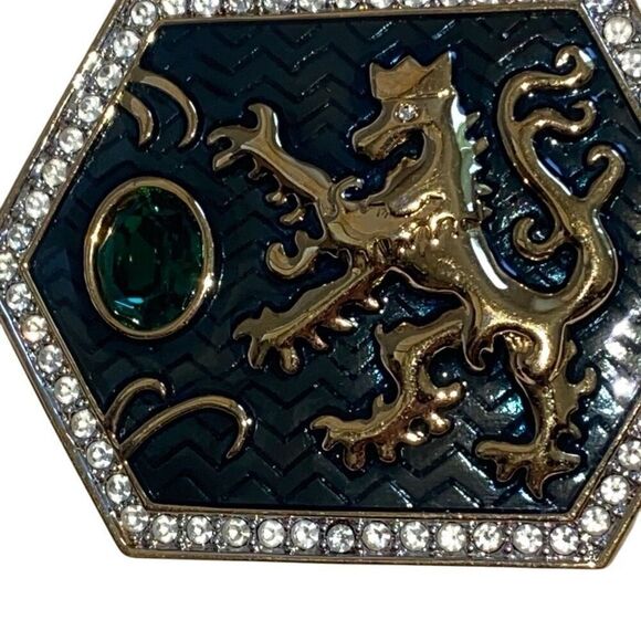 SWAROVSKI 80s Maximalism GoldTone Green Enamel Medieval Cosplay Shield Brooch - Picture 4 of 7